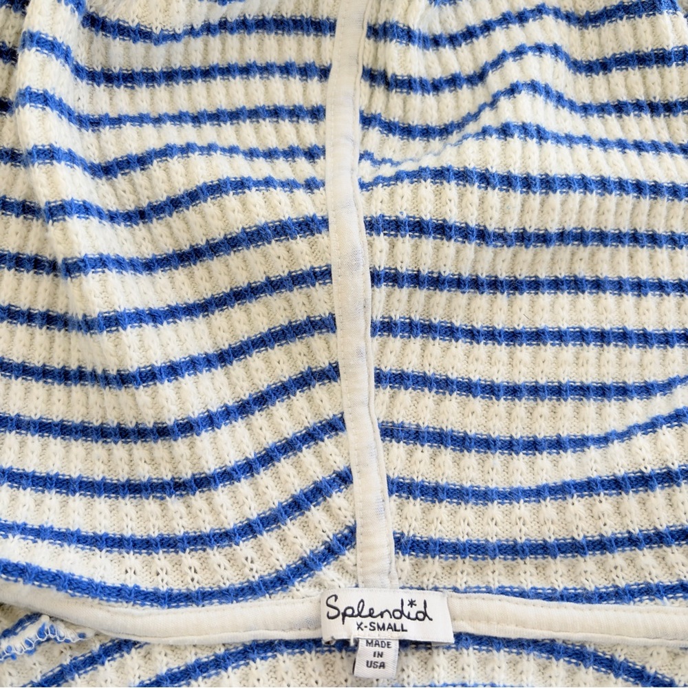 Splendid Ribbed Striped Hoodie XS Supersoft Supima Cotton Modal Knit Blue White - Picture 4 of 9